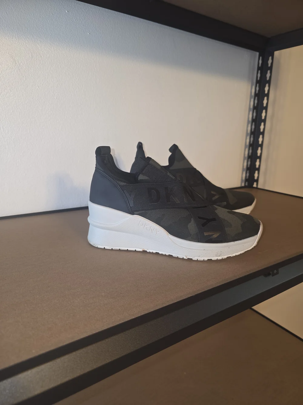 DKNY Black Camouflage Slip-On Wedge Sneakers